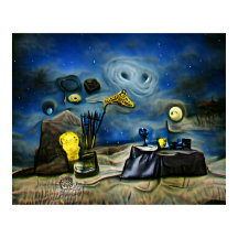 Abstrato moderno surreal Starry Night com objetos