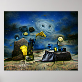 Poster Abstrato moderno surreal Starry Night com objetos