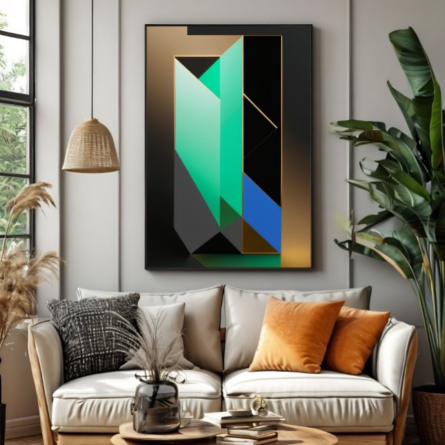 Poster Abstrato Moderno Verde Azul Dourado (Criador carregado)