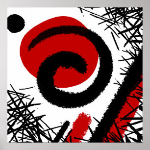 Poster Abstrato Moderno Vermelho e Preto