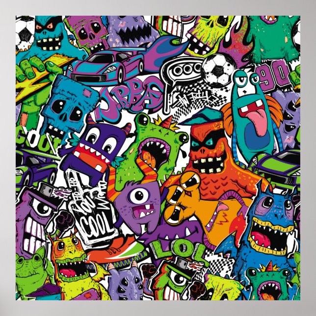 Poster Abstrato monstros histórias em quadrinhos sem cost (Frente)