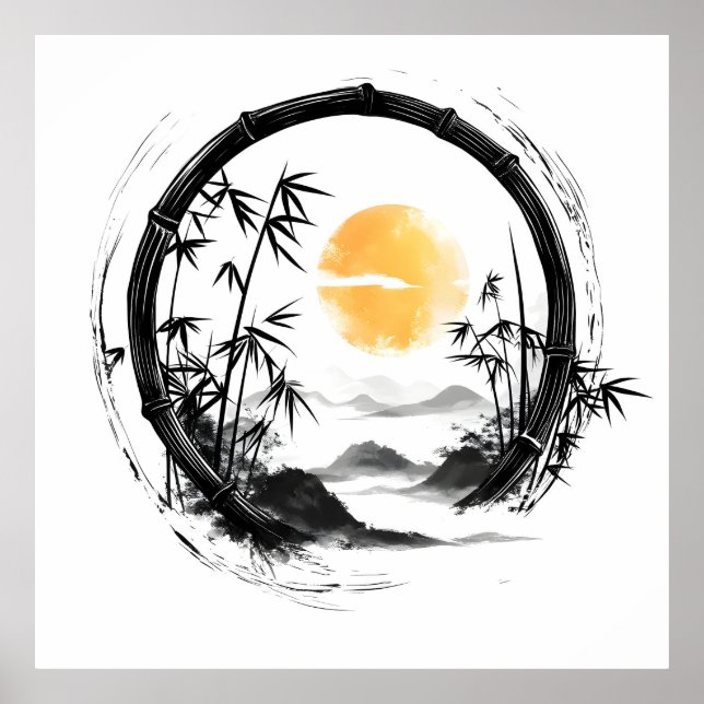 Poster Abstrato Moon Zen Bamboo Flow (Frente)