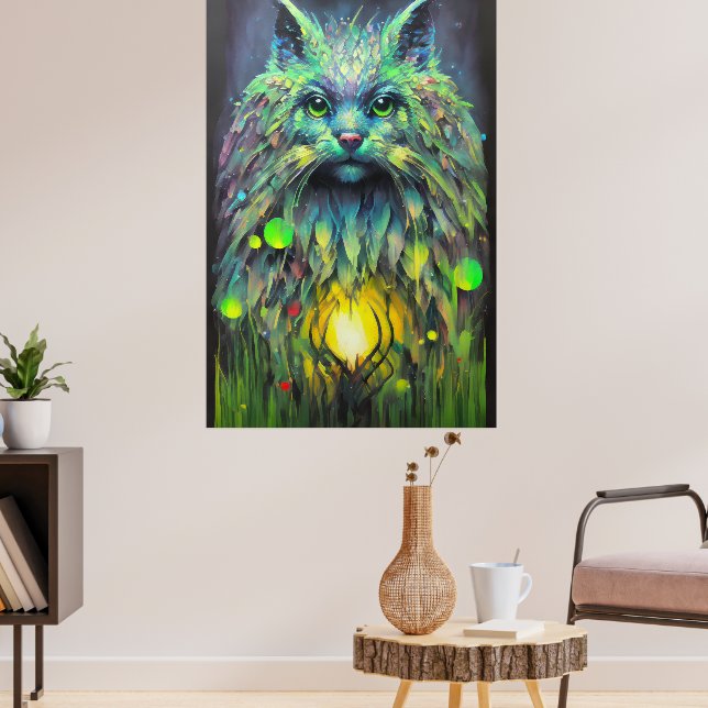 Poster Abstrato Mystical Cat Fantasy Art (Sala de Estar 3)