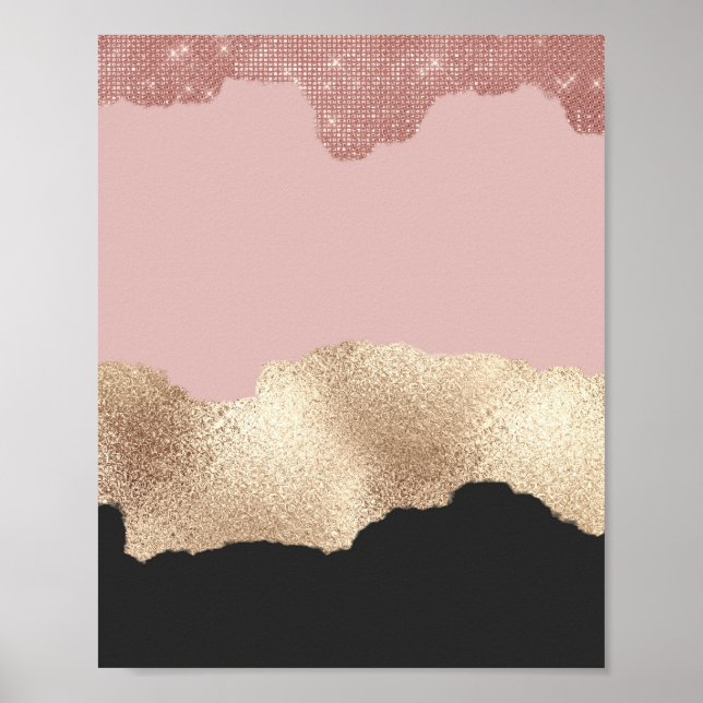 Poster Abstrato-Negra-Cinza-Brilhante-Dourada-rosa (Frente)