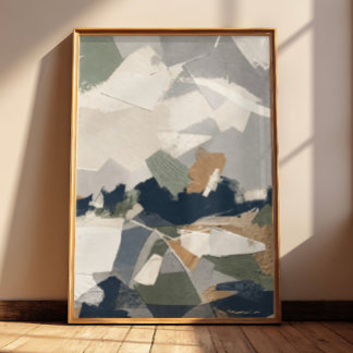 Poster Abstrato Neutro em Cinza Creme e Ócre (sem moldura