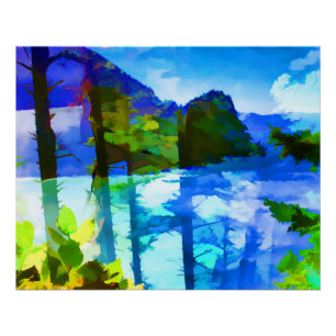 Pôster Abstrato Oceano e Montanhas Poster brilhante