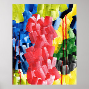 Poster Abstrato Ousado em Vermelho, Azul, Amarelo e Verde
