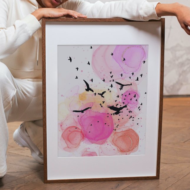 Pôster Abstrato, padrão colorido de aves, poster (Criador carregado)