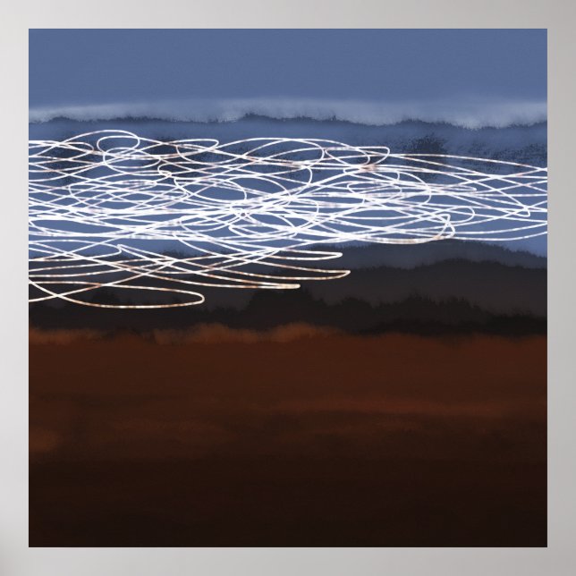 Poster Abstrato Paisagem Castanha Azul Arte Moderna (Frente)