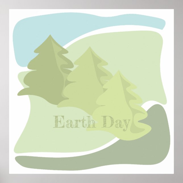 Poster Abstrato, paisagem natural com árvores de abeto e  (Frente)