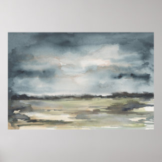 Poster Abstrato Paisagem Neutra Escura Aquarela
