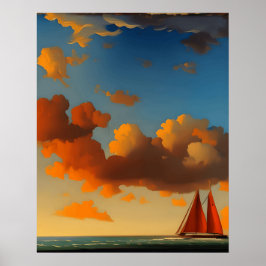 Poster Abstrato paisagem paisagem ondas barco praia amanh