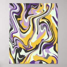 Poster Abstrato Pastel Swirl com Amarelo e Púrpura