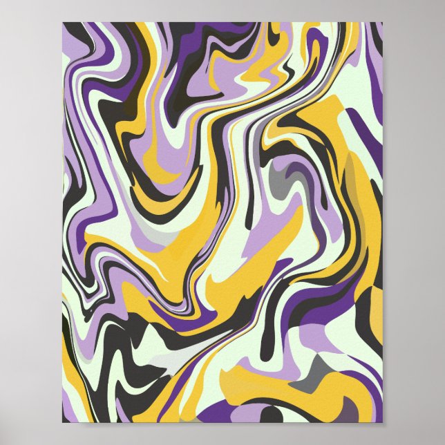 Poster Abstrato Pastel Swirl com Amarelo e Púrpura (Frente)