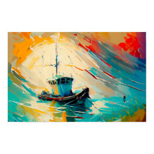 Abstrato Pintura do Barco de Camarão em uma onda g