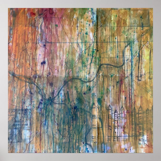 Poster Abstrato Pittsburgh - Mapa de pintura (Frente)