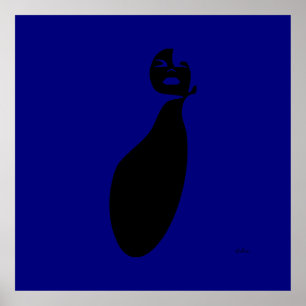 Poster abstrato preto azul olhando cabelos naturais