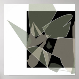Poster Abstrato preto-branco-moderno, verde-torto neutro