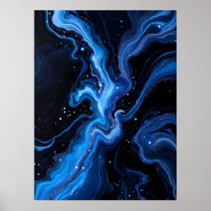 Poster Abstrato preto e branco.Mármaco azul côsmico