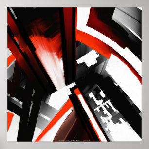 Pôster Abstrato preto e branco vermelho