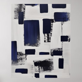 Poster Abstrato preto moderno formas brancas lineares bra