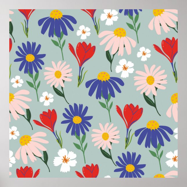 Poster Abstrato primavera com padrão uniforme com flo col (Frente)