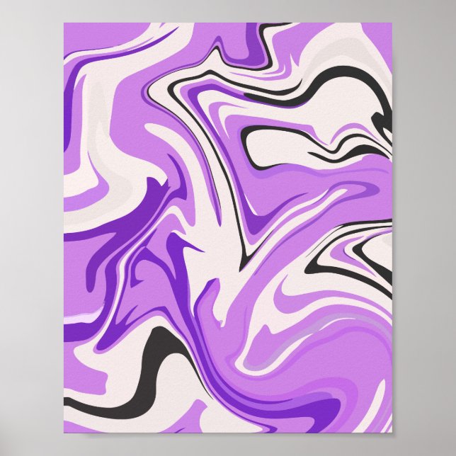 Poster Abstrato Purple e White Fluid Art (Frente)