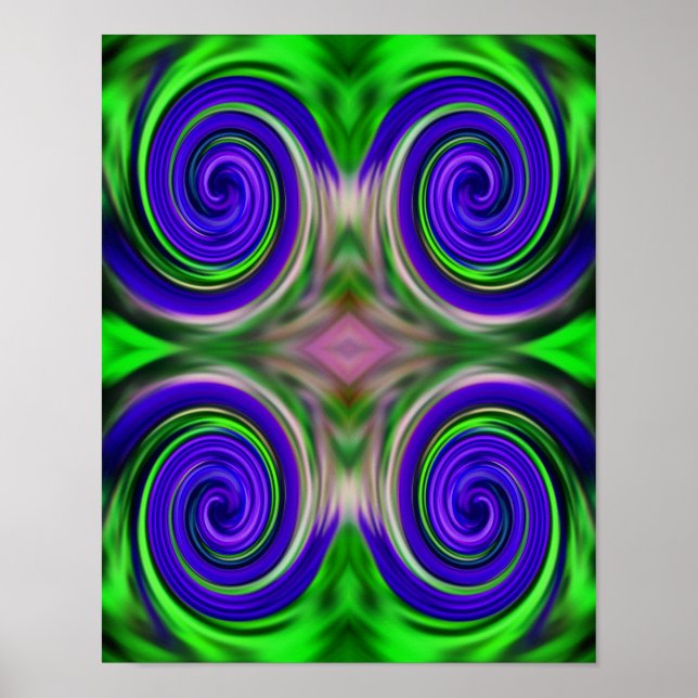 Poster Abstrato Purple Green Swirls Cores (Frente)