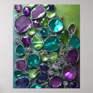 POSTER ABSTRATO PURPLE TEAL GREEN CRYSTAL ART
