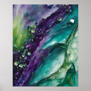 POSTER ABSTRATO PURPLE TEAL MARBLE ART