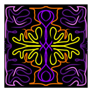 Pôster Abstrato púrpura, amarela, laranja e cor-de-rosa