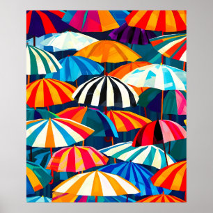 Poster Abstrato Rainbow Beach Umbrella