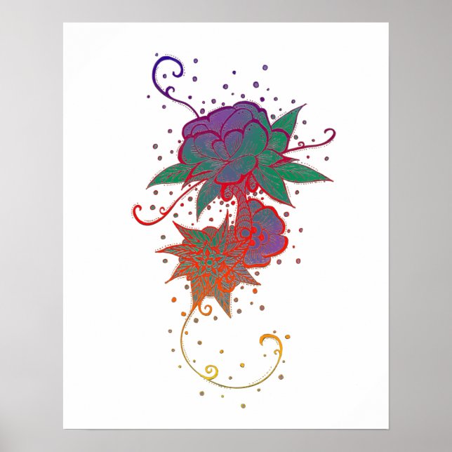 Poster Abstrato Rainbow Rosa Tattoo (Frente)