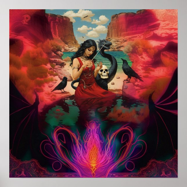 Poster Abstrato Raven Skull Witchy AI Art Matrix Valor (Frente)