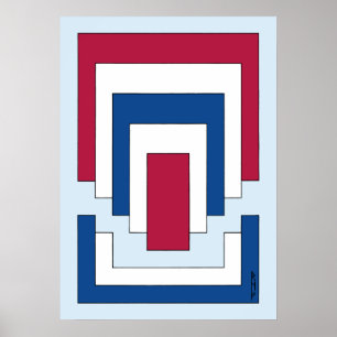 Poster Abstrato retângulo em vermelho, branco e azul