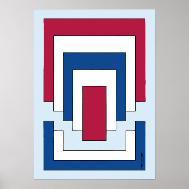 Poster Abstrato retângulo em vermelho, branco e azul (Frente)