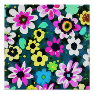 Pôster Abstrato Retro Boho Spring Flowers Viva Magenta