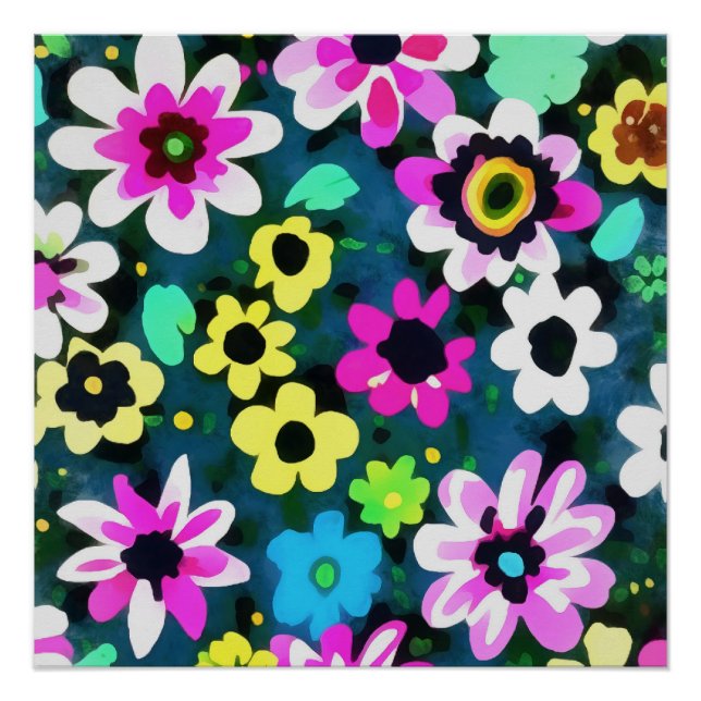 Pôster Abstrato Retro Boho Spring Flowers Viva Magenta (Frente)