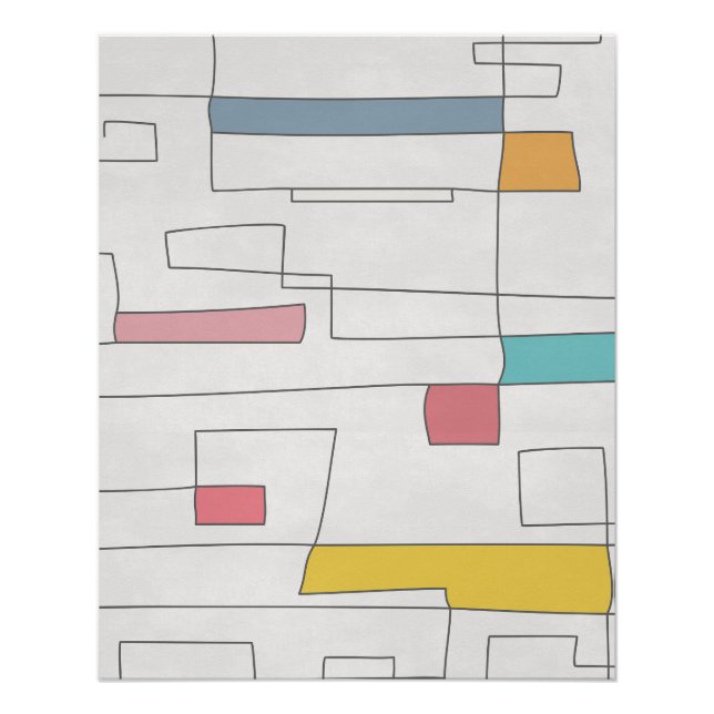 Pôster Abstrato Retro de Bloco Meados do Século em Pastéi (Frente)