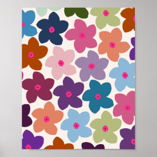 Poster Abstrato Retro Flor Colorido
