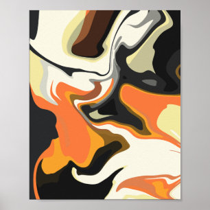 Poster Abstrato rodar em laranja, preto e branco