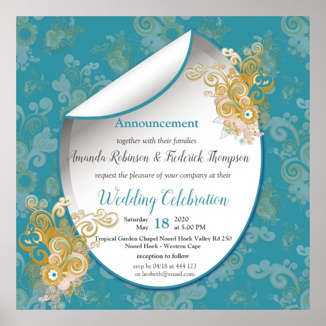 Poster Abstrato rosa alegre, azul-céu - Flores rosa (Frente)