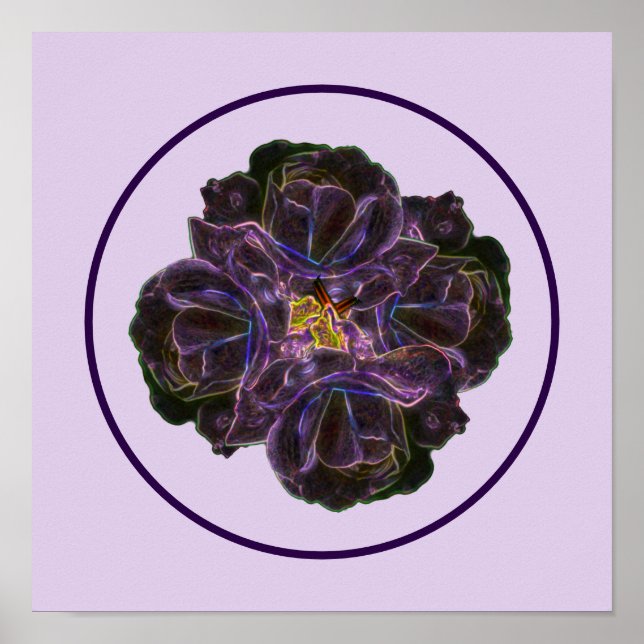 Poster Abstrato Rosa de Buquê de Flor Roxo (Frente)