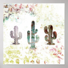 Pôster Abstrato Rustic Pastel Grunge Cactus