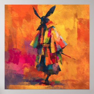 Poster Abstrato Samurai Warrior Silhouette