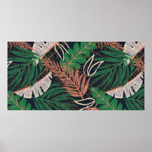 Poster Abstrato sem costura com folhas tropicais em