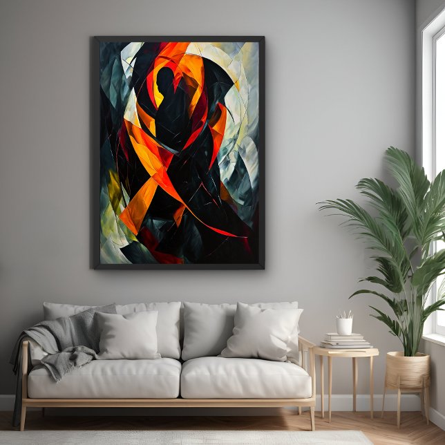 Pôster Abstrato Silhouette em Arte Vermelha e Negra Fiery (Criador carregado)