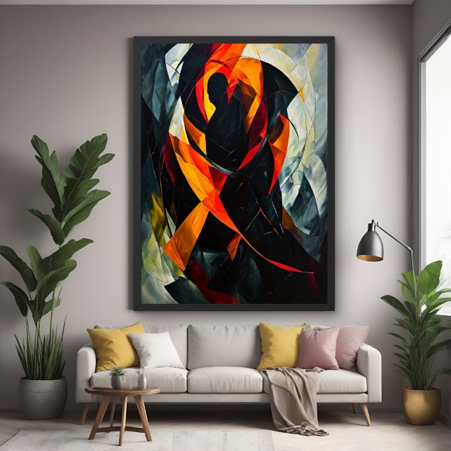 Poster Abstrato Silhouette em Arte Vermelha e Negra Fiery (Criador carregado)