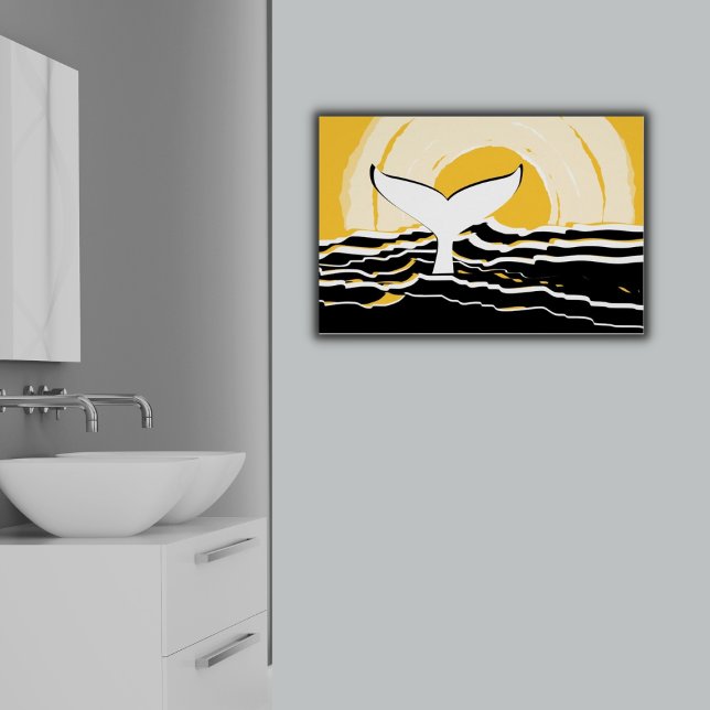 Poster Abstrato Sol nascente Baleia Espessura Mar Amarelo (Abstract Yellow Sunsrise Whale Fin Ocean Modern Poster)