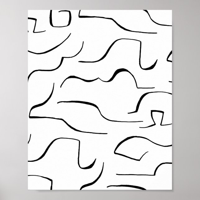 Poster Abstrato Squiggly Line Art - Fundo Branco (Frente)